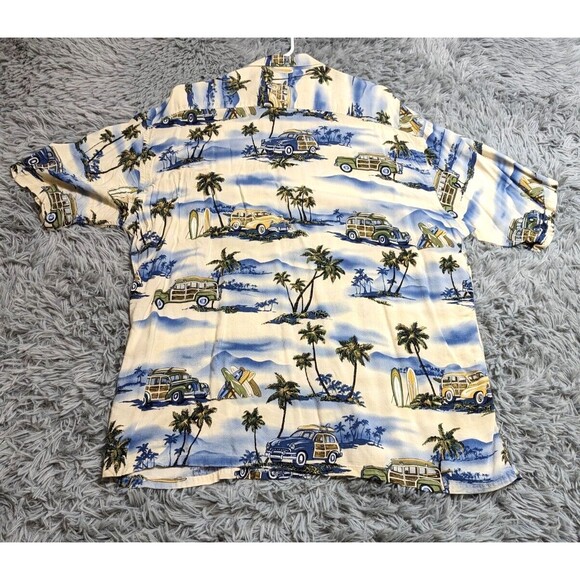 Campia Moda Hawaiian Shirt Mens XL XLarge Rayon Short Sleeve Surfing Cars Palms - Picture 2 of 11